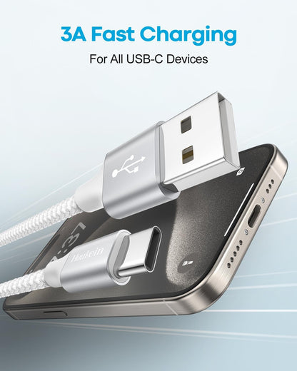 USB-C Cable 1ft (2-Pack) - USB-A to USB-C CarPlay Cable for iPhone 17, 16, 15 Pro Max Plus - Short USB-C Car Charger Cord, White