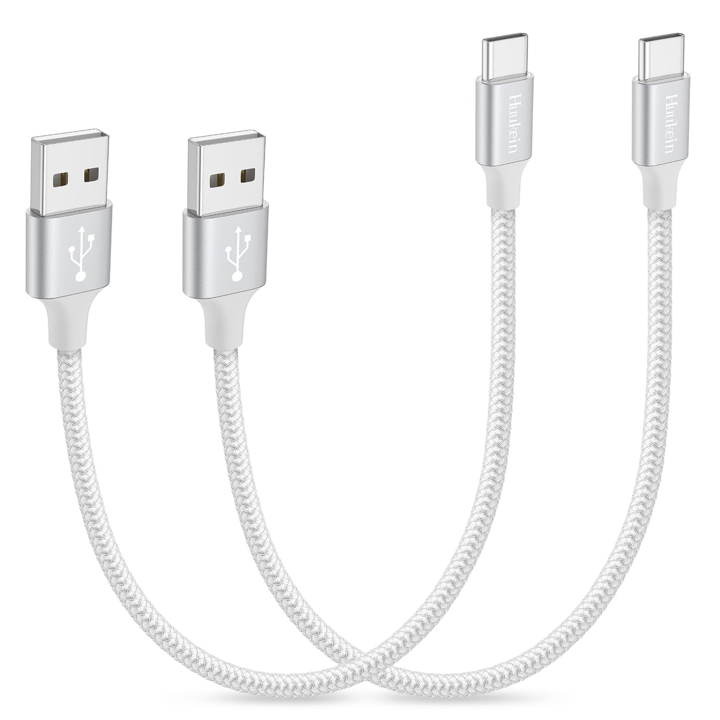 USB-C Cable 1ft (2-Pack) - USB-A to USB-C CarPlay Cable for iPhone 17, 16, 15 Pro Max Plus - Short USB-C Car Charger Cord, White